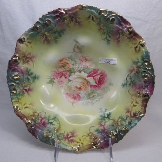RS Prussia 11" floral bowl w/ roses decor nice darker colors