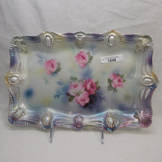 RS Prussia 11 x 7" Ribbon & Jewel floral dresser tray