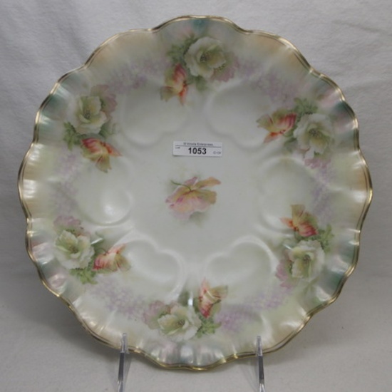 RS Prussia 10.5" satin floral bowl w/  roses decor
