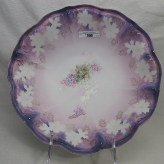 RS Prussia 11" satin floral bowl w/ Lilac decor