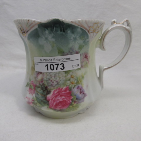 RS Prussia point clover mold shaving mug w/ glass bowl flowers