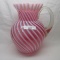 Nwood Cranberry opal Victorian water pitcher Swirl w. crimped edge