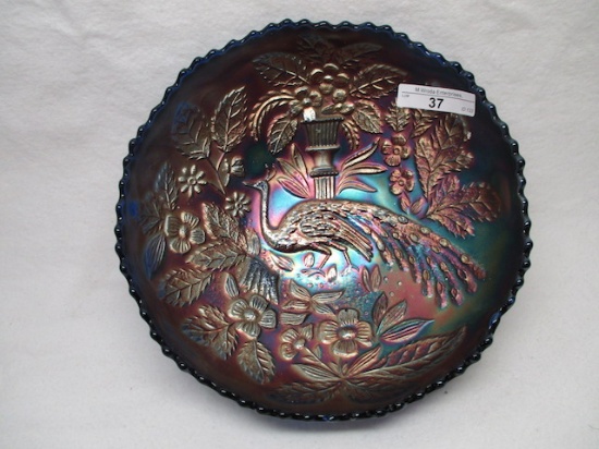 Fenton 8" blue Peacock at Urn deep ICS bowl