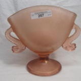 Fenton Pink Stretch double Dolphin fan vase