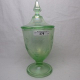 ice green stretch glass paneled lidded candy w/ wheel cut grapes