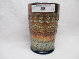 Fenton blue Orange Tree Scroll tumbler