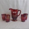 Terry Crider signed red carnival Eye Winker 5 pc water set- each piece sign