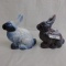 2 slag glass rabbits