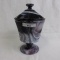 purple slag glass covered compote