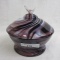 purple slag covered butterdish- bumble bee finial