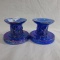 Fenton Blue Irid Candlesticks, 2001 Meeting Commerative