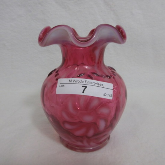 Fenton Cranberry Opal Daisy and Fern Small Vase