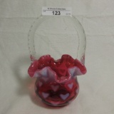 Fenton Cranberry Opal Hearts Basket