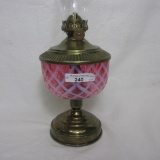 Fenton Cranberry Opal Lattice Oil Lamp