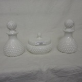 Milk Glass Hobnail 3-pc Dresser Set