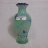 Fenton Green Irid. Hanging Hearts Vase