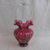 Fenton cranberry decorated basket