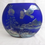 Fenton Favrene pillow vase w/ eagles, hand painted
