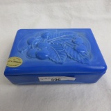 Czech blue malachite powder box w/ cherries