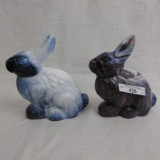 2 slag glass rabbits