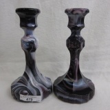 Imp purple slag 6 sided candlesticks