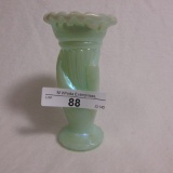 Fenton Green Irid. Hand Vase