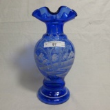 Fenton Cobalt Vase HP Winter Scene