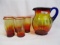 Fenton 6 piece water set EXTREMELY RARE SET! Amberina w/ cobalt handle. WOW