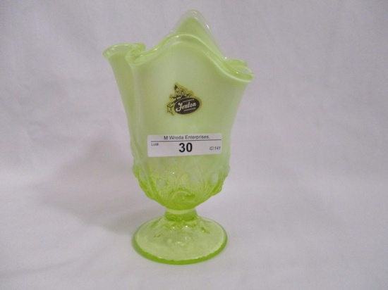 Fenton vaseline opalLily valley 5" vase