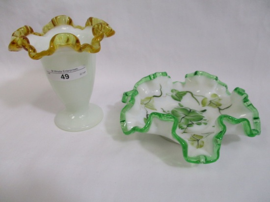 Fenton emerald crest vase and 5" dish