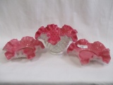 3 pcs Fenton peach crest hobnail