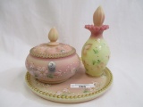 Fenton burmese decorated dresser set