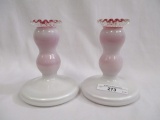 Pair Fenton peach crest candlesticks 5