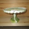 Olive Green Slag Glass Cake Stand