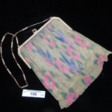 Micro Mesh Purse with Pink Flowers
