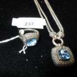 14kt and Silver Blue Topaz Ring and Necklace Set