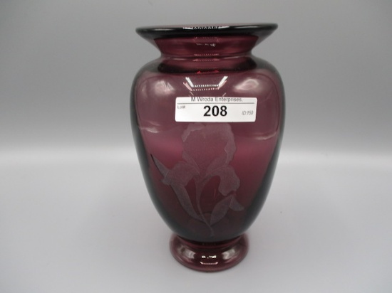 Fenton  7" Sandcarved Purple Vase
