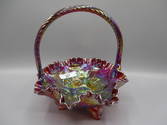 Fenton 9" Red Irid. Lions Basket