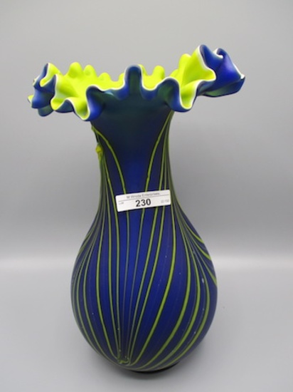 12" Russian Art Glass Pulled Feathers vase