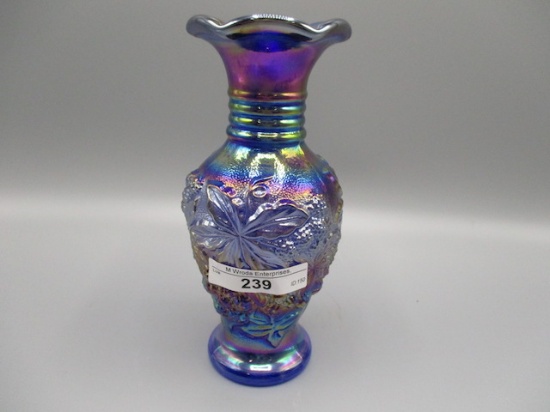 Fenton 6.5" Blue Irid. Logan Berry Vase