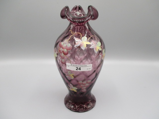 Fenton 8" HP Purple Lattice Vase
