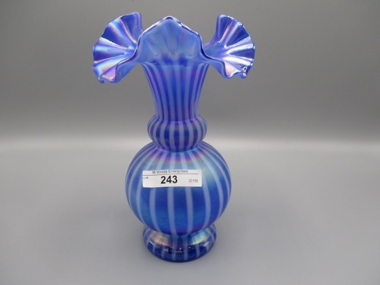 Fenton 7.5" Blue Opal Irid Ribbed Vase