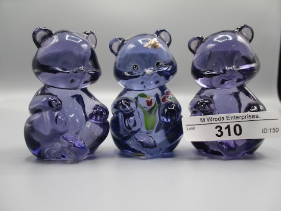 Fenton 3 Miniature Purple Bears one is HP