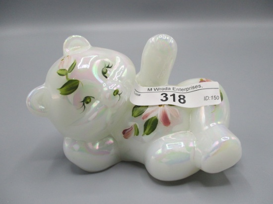 Fenton HP White Ird. Reclining Bear