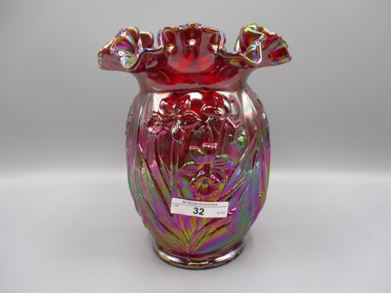 8" Fenton Red Daffodil Vase