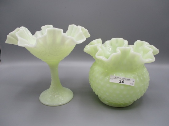 Fenton shiny  Custard Medallion Compote and Hobnal Rosebowl