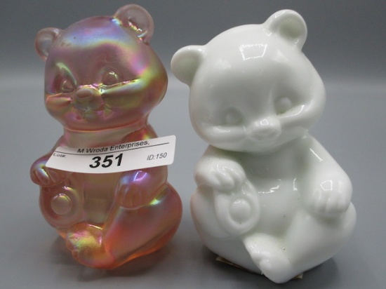 Fenton Rose Ird. and Milk Glass Sitting Bear