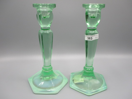 Fenton 8.5" Green Opal Candlesticks