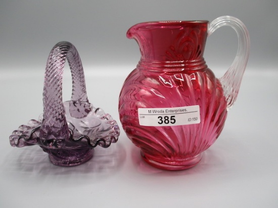 Fenton Cranberry Caprice Pitcher 5" and  4.5" Purple Basket