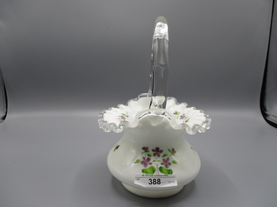 Fenton 8" Silver crest Basket Violets in the Snow